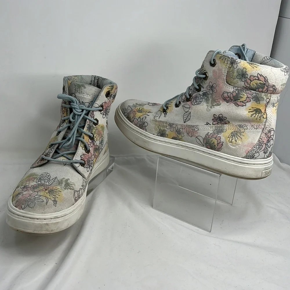 Timberland Londyn Sz 9 Floral Suede Hi Top 6”Sneakers